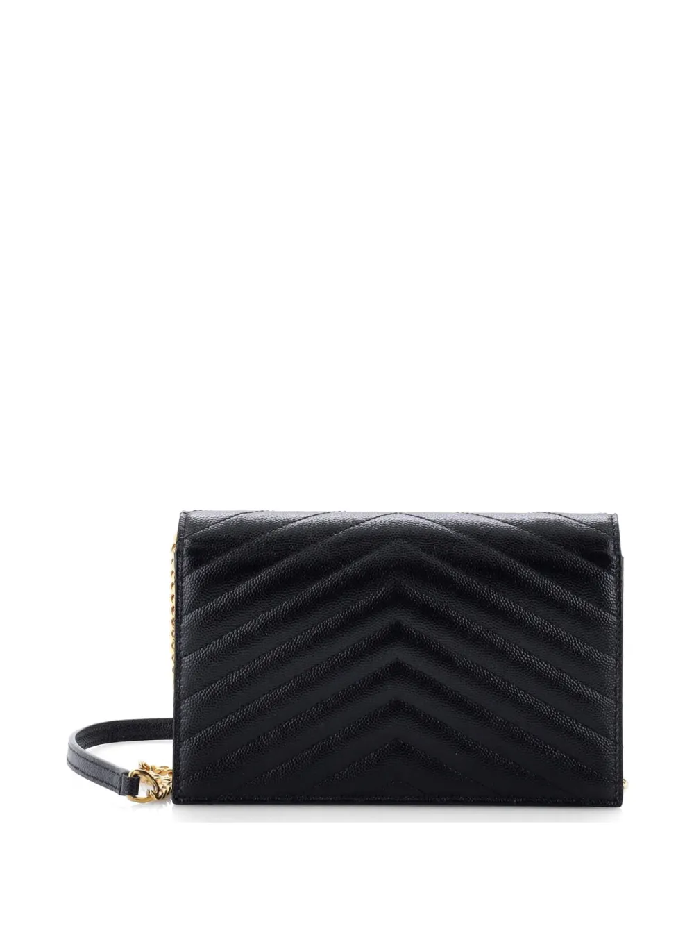  Saint Laurent Pre-owned Classic Monogram Wallet On Chain Matelasse Chevron Leather Small Crossbody Bag - Black 