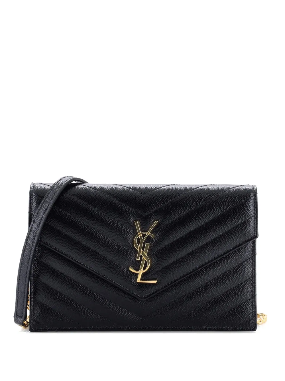 Saint Laurent Pre-Owned Classic Monogram Wallet on Chain Matelasse Chevron Leather Small crossbody bag - Nero