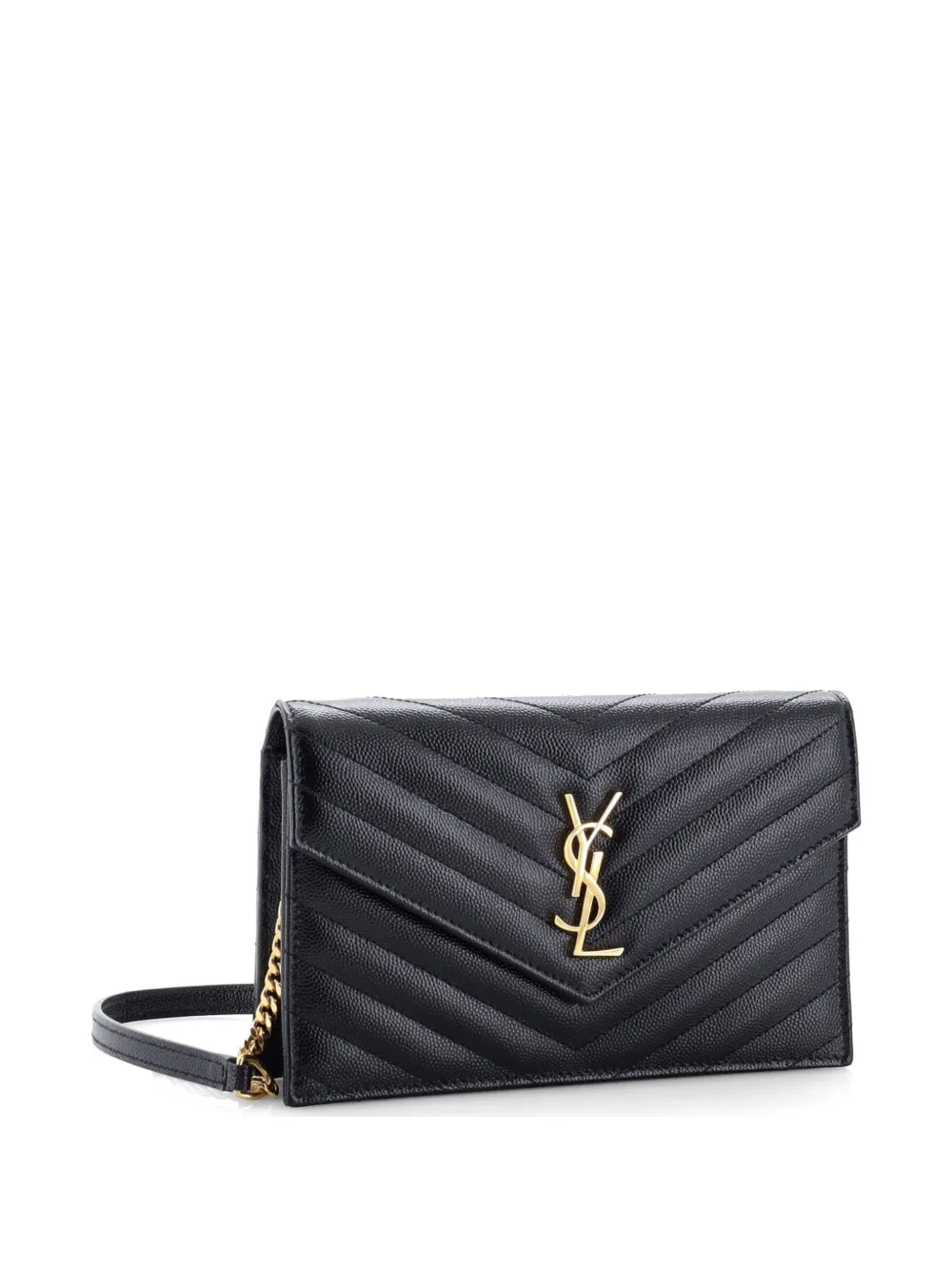  Saint Laurent Pre-owned Classic Monogram Wallet On Chain Matelasse Chevron Leather Small Crossbody Bag - Black 
