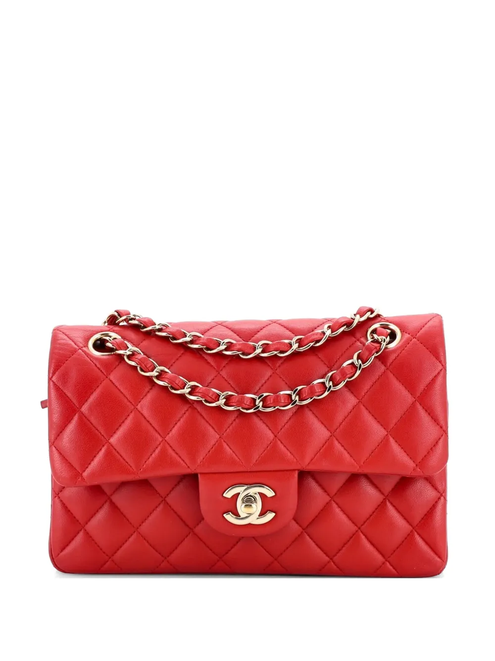 CHANEL Pre-Owned Classic Double Flap Bag Quilted Lambskin Small shoulder bag - Rosso
