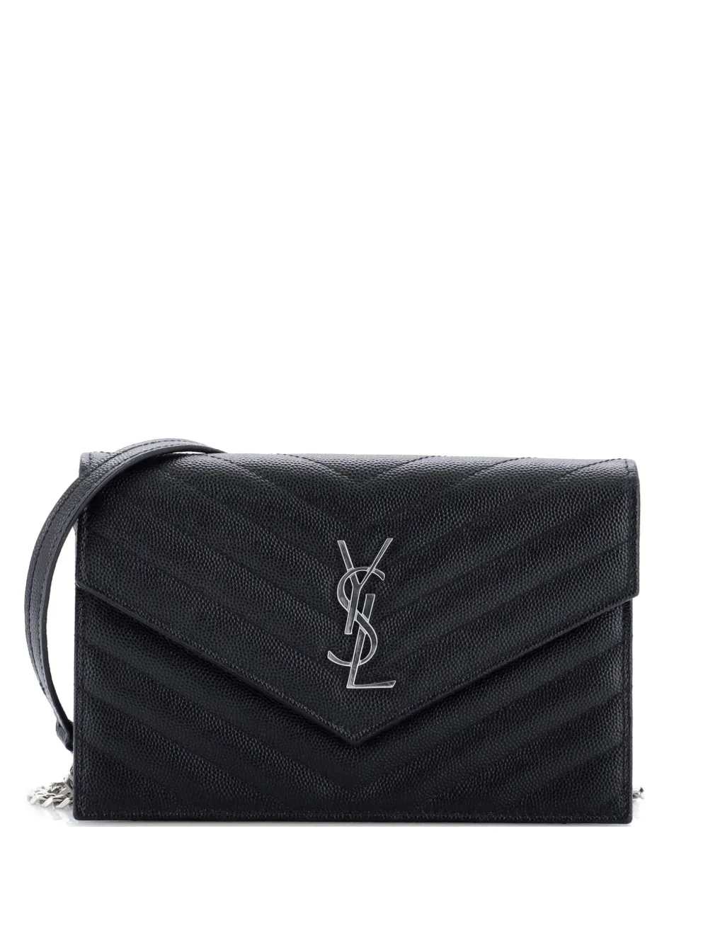 Saint Laurent Pre-Owned Classic Monogram Wallet on Chain Matelasse Chevron Leather Small crossbody bag - Nero