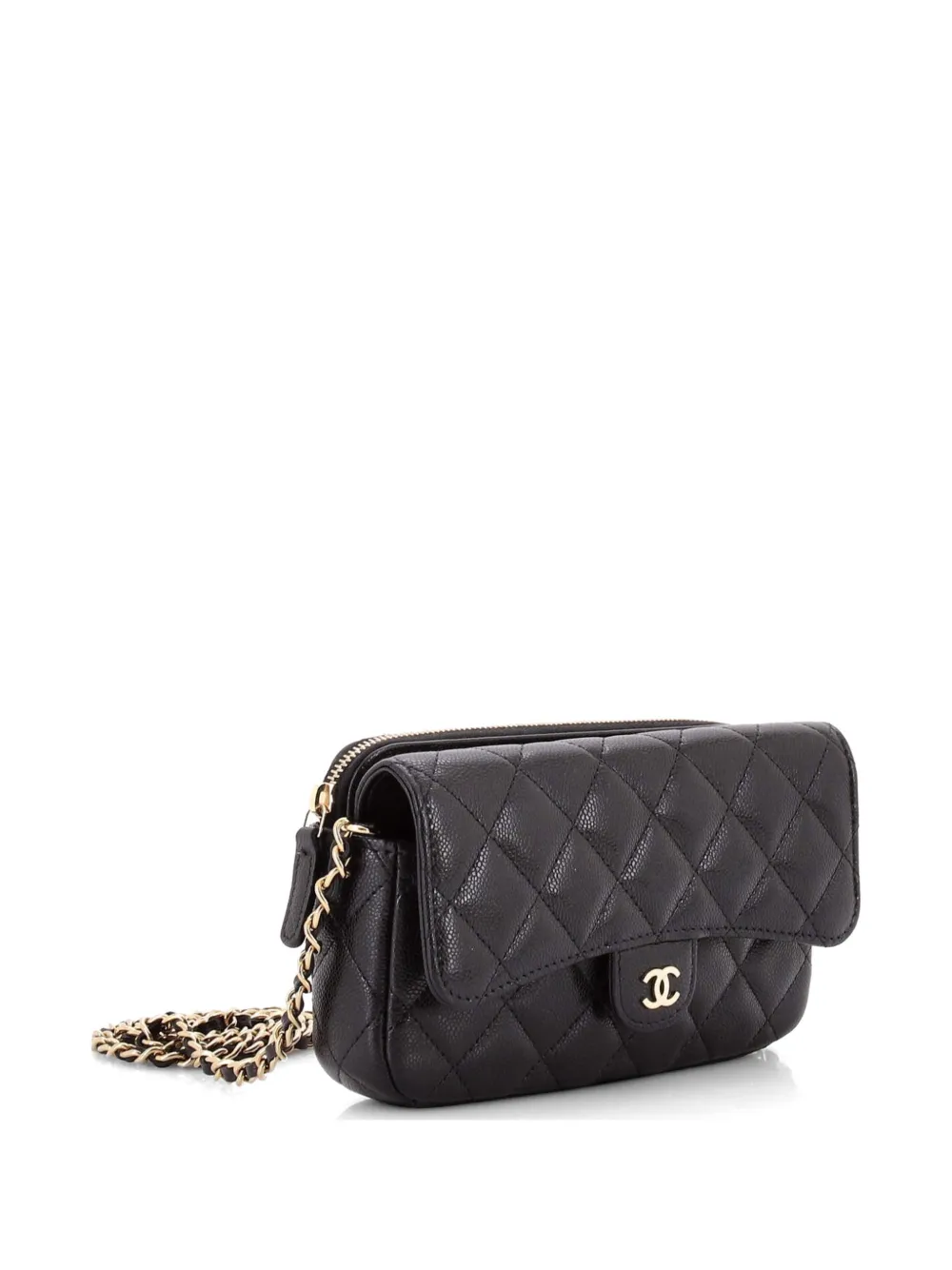 Classic Flap Phone Holder With Chain Quilted Caviar Clutch Bag
