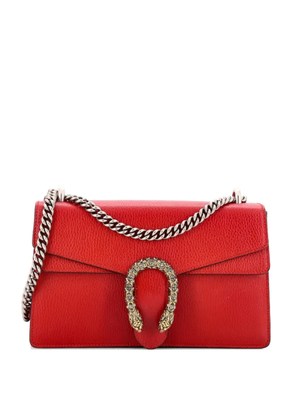 Gucci Pre-owned Dionysus Top Handle Chain Bag Leather with Crystals Small Shoulder Bag in Red