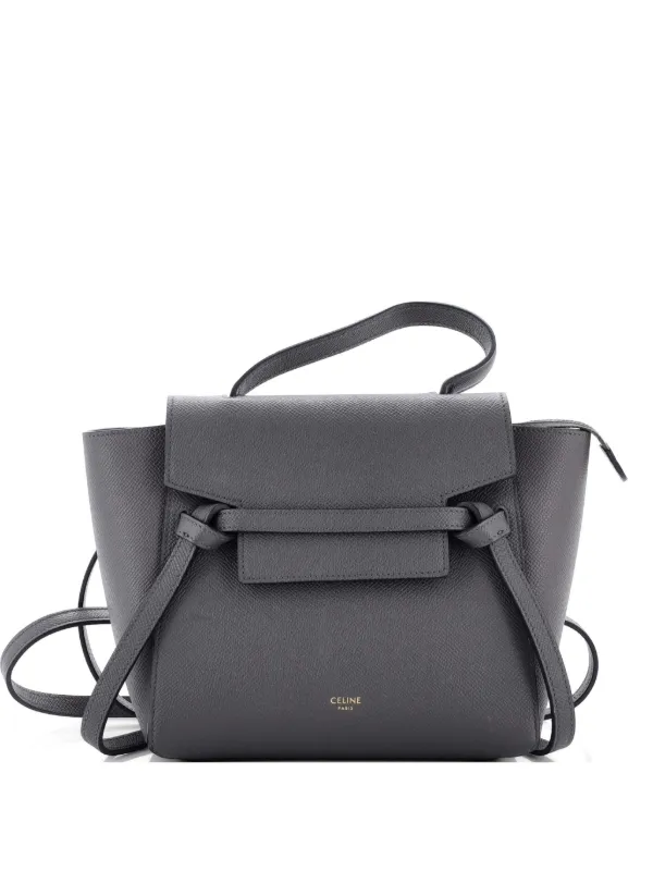 Celine Pre-owned Belt Bag Textured Leather Nano Shoulder Bag in Grey