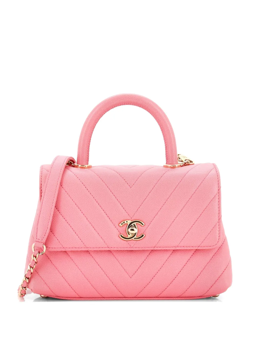 CHANEL Pre-Owned Coco Top Handle Bag Chevron Caviar Mini shoulder bag - Rosa
