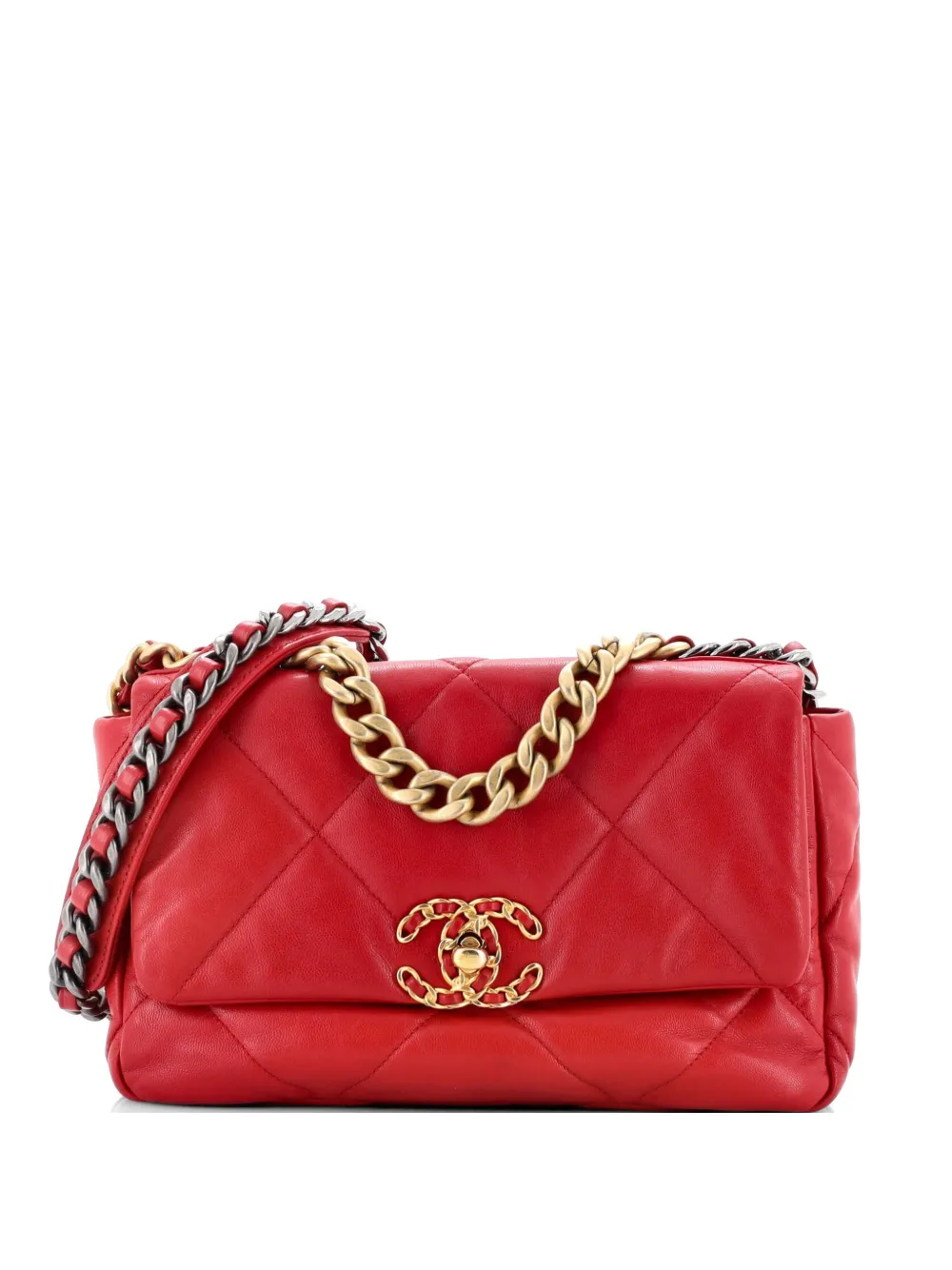 CHANEL Pre-Owned 19 Flap Bag Quilted Leather Medium crossbody bag - Rosso