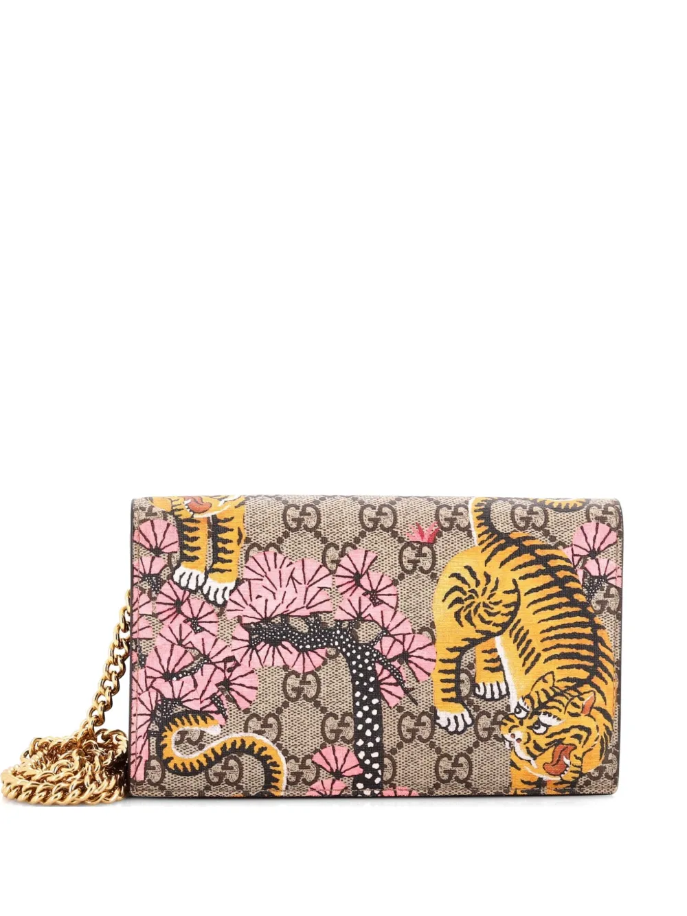 Gucci Pre-Owned Chain Wallet Bengal Print GG Coated Canvas crossbody bag - Marrone