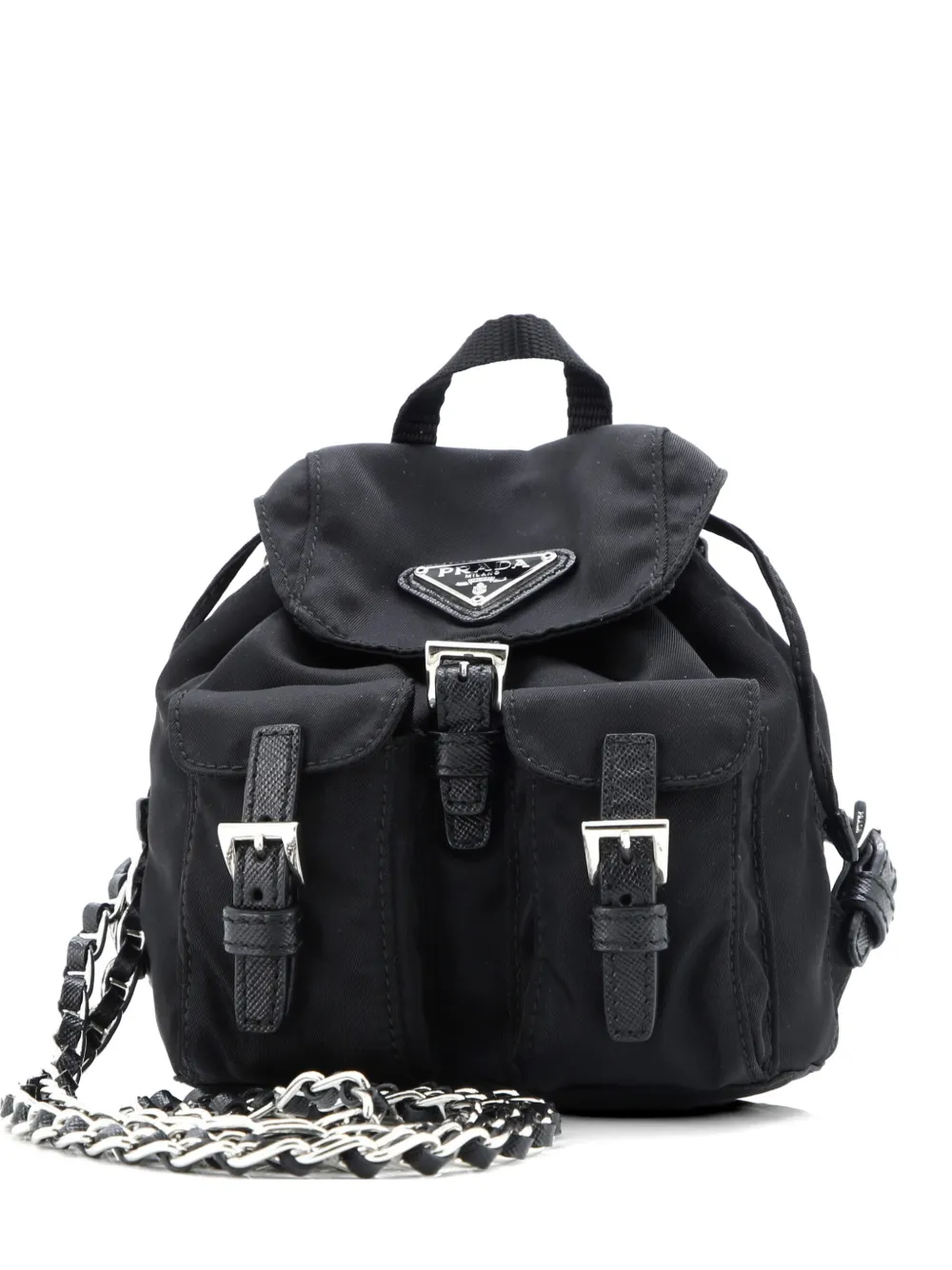Prada Pre-Owned Double Pocket Chain Shoulder Bag Re-Nylon Mini backpack - Nero