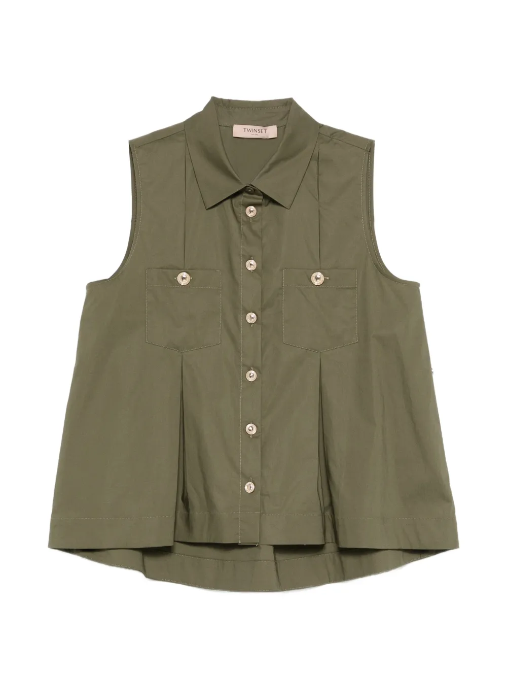 TWINSET pleated patch-pocket shirt - Verde