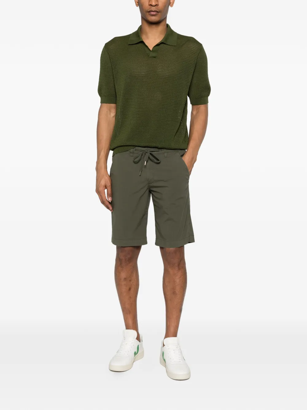 Tagliatore Gebreid T-shirt met kraag Groen