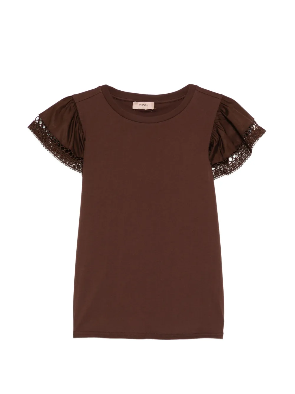 TWINSET lace puff-sleeved T-shirt - Marrone