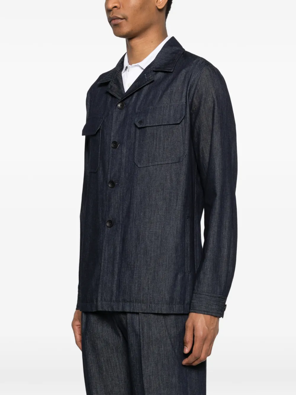 Tagliatore Shirtjack met knoopflap Blauw