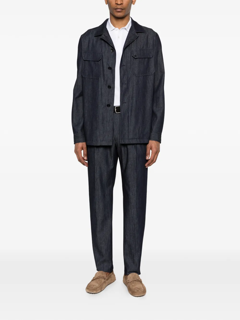 Tagliatore Shirtjack met knoopflap Blauw