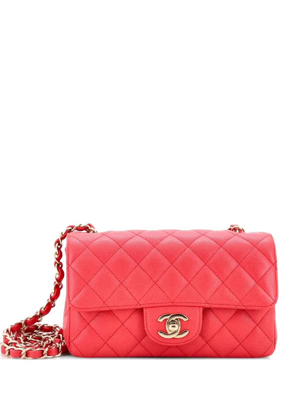 Pre-owned Chanel Classic Single Flap Bag Quilted Caviar Mini Crossbody Bag In Pink