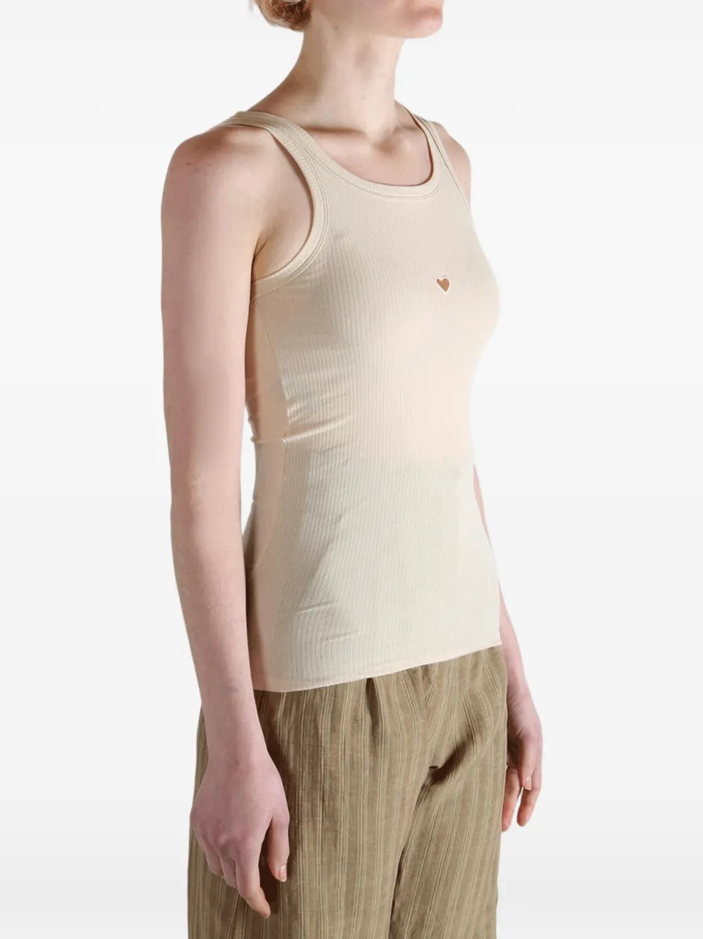  Baserange Heart-detail Ribbed Tank Top - Neutrals 