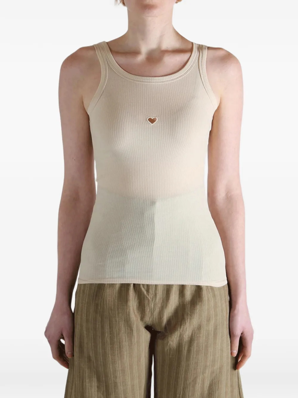  Baserange Heart-detail Ribbed Tank Top - Neutrals 
