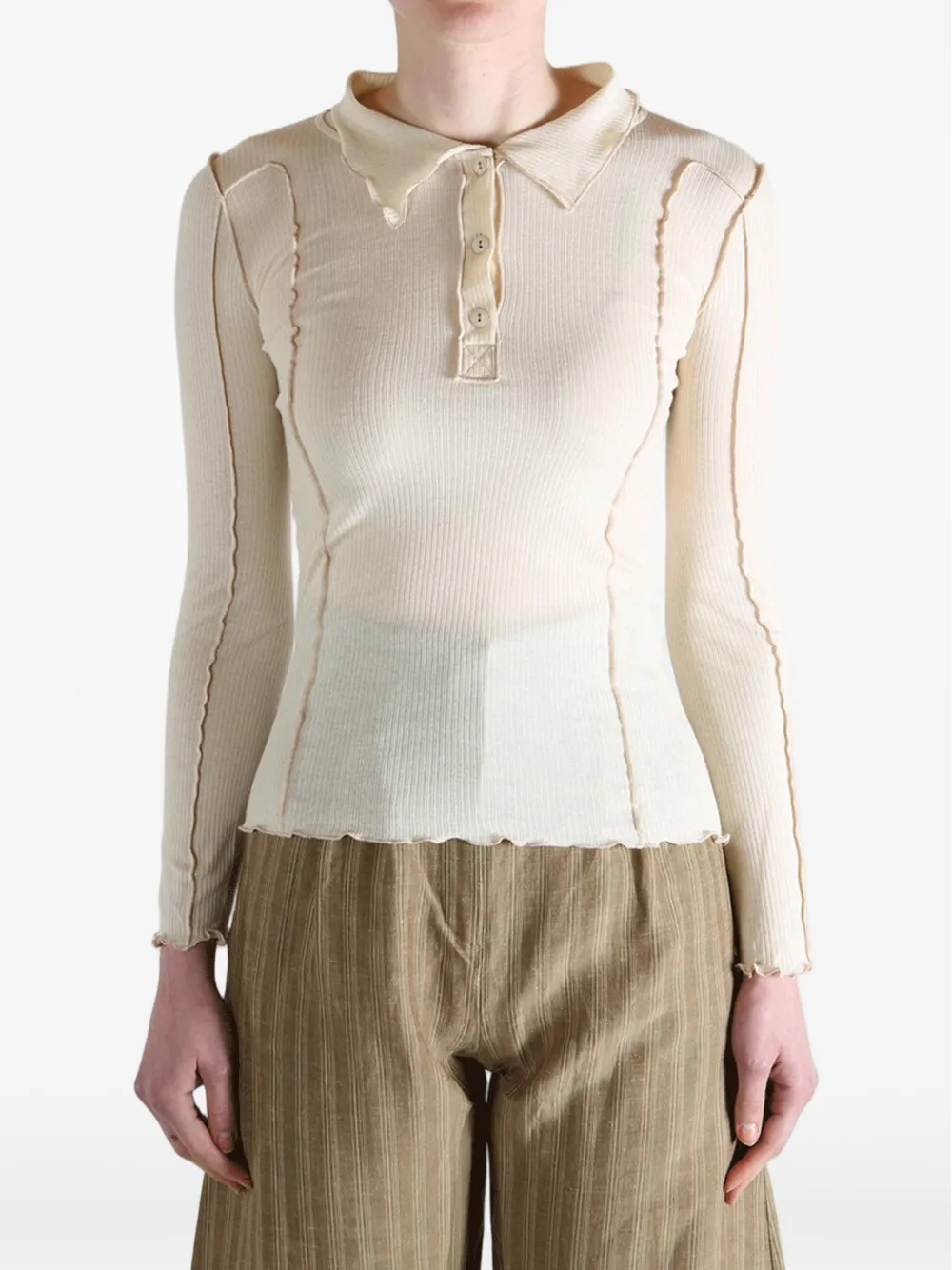  Baserange Ruffled Polo Shirt - Neutrals 