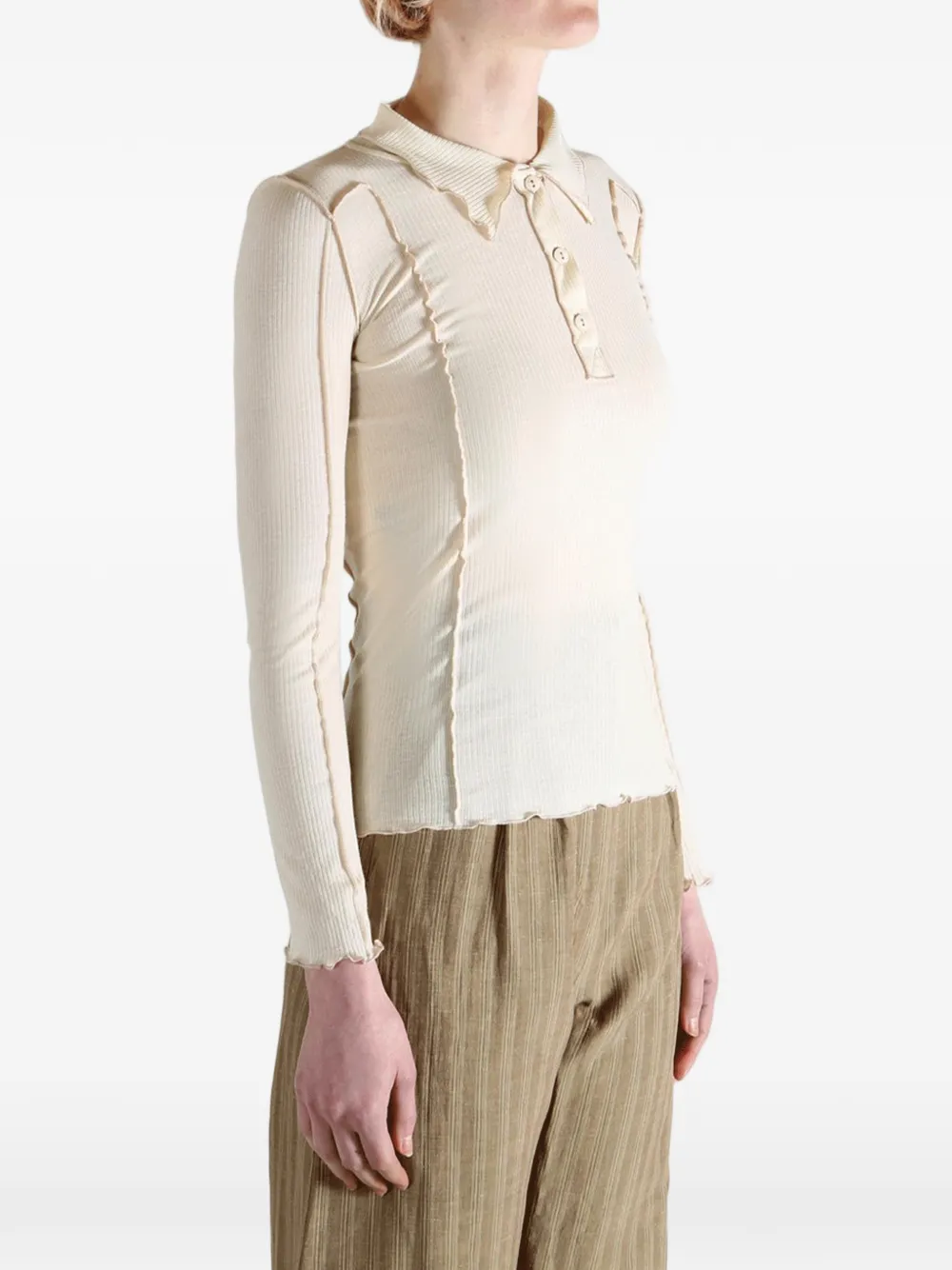 Baserange Poloshirt met ruches Beige