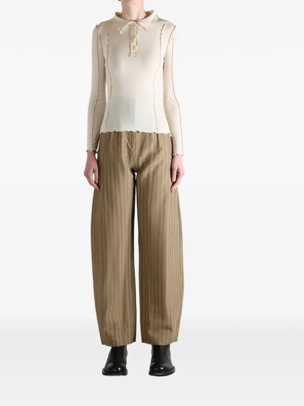 Baserange Poloshirt met ruches Beige