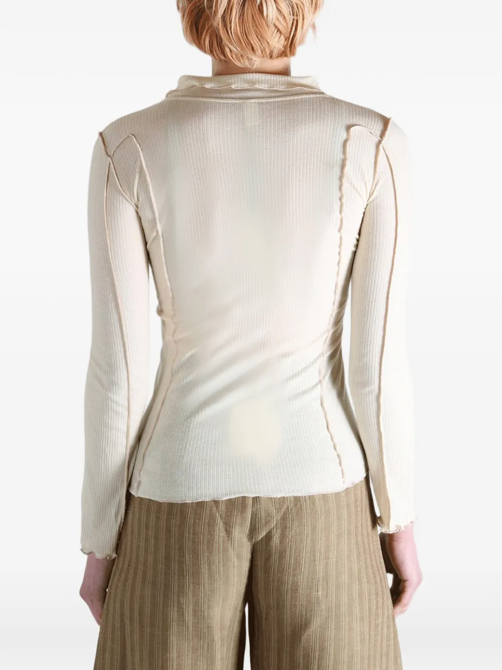 Baserange Poloshirt met ruches Beige