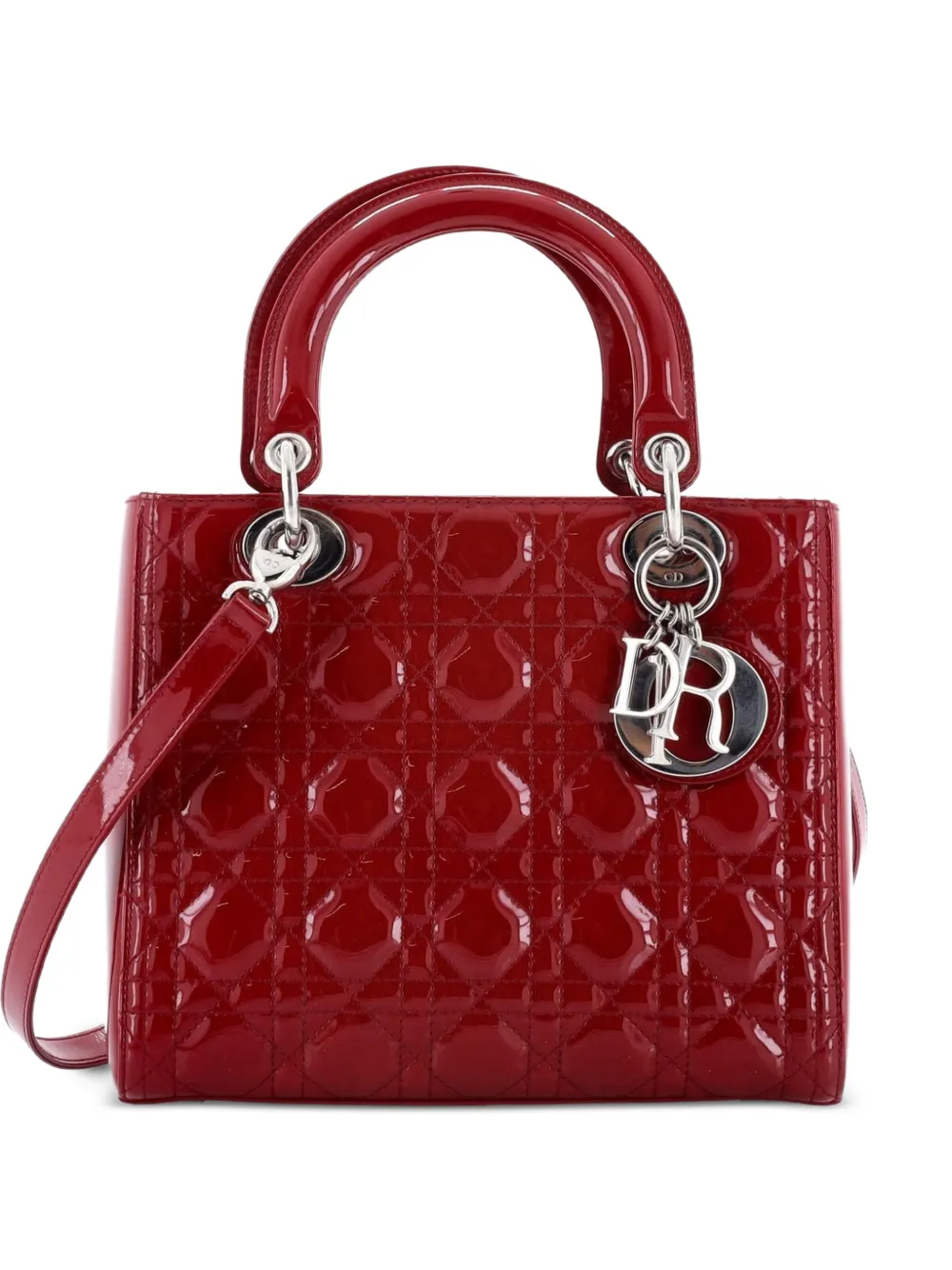 Christian Dior Pre-Owned Lady Dior Bag Cannage Quilt Patent Medium satchel - Rosso