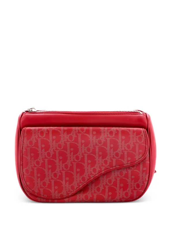 Dior Pre-owned World Tour Saddle Oblique Galaxy Leather Belt Bag in Red