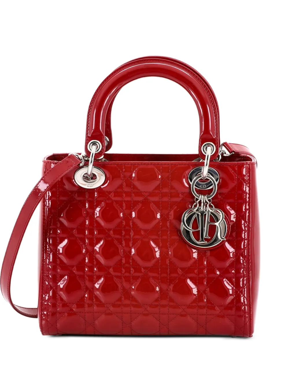 Christian Dior Pre-Owned Lady Dior Bag Cannage Quilt Patent Medium satchel - Rosso