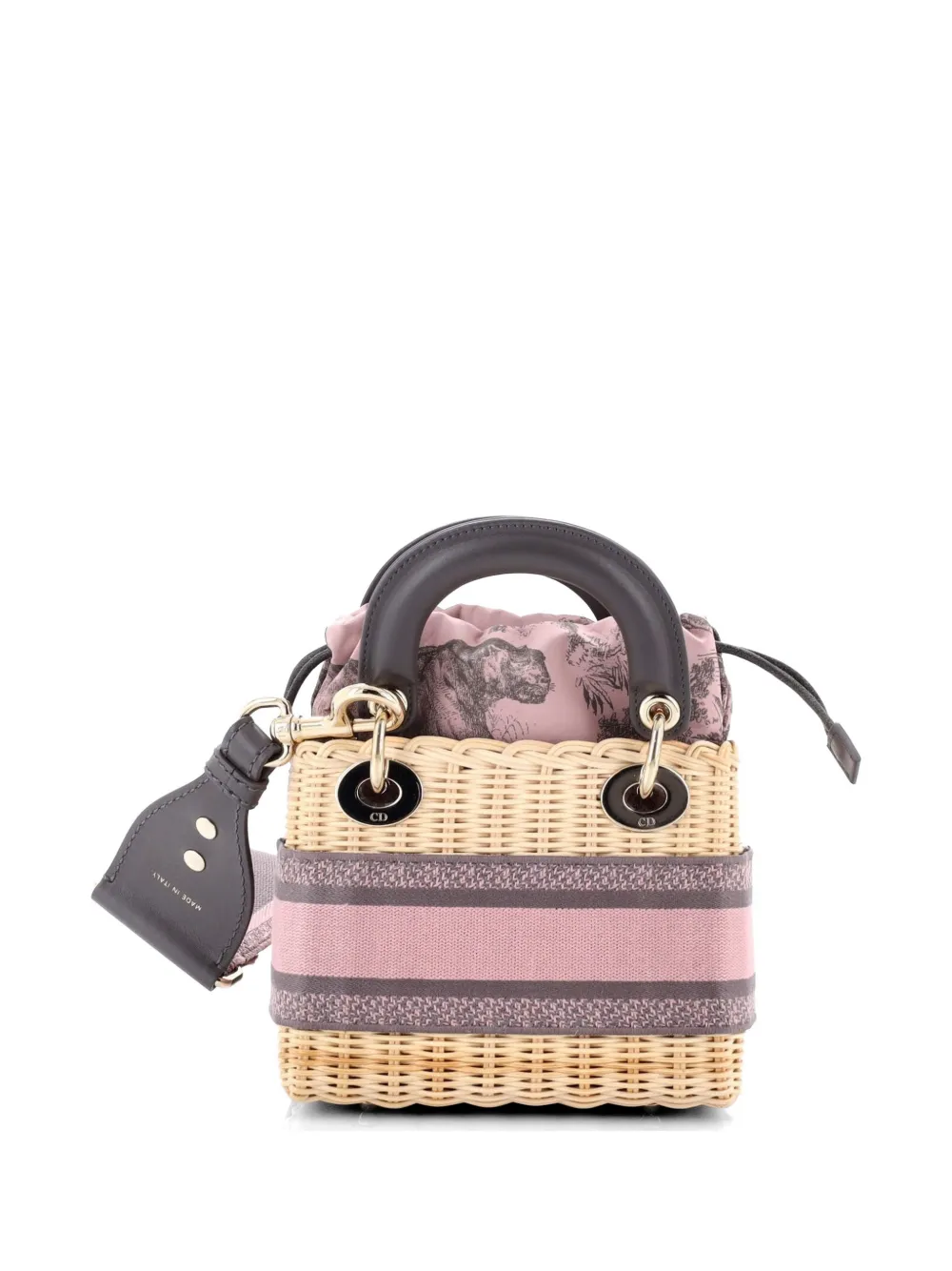 Lady Dior Bag Wicker And Oblique Canvas Mini Tote Bag