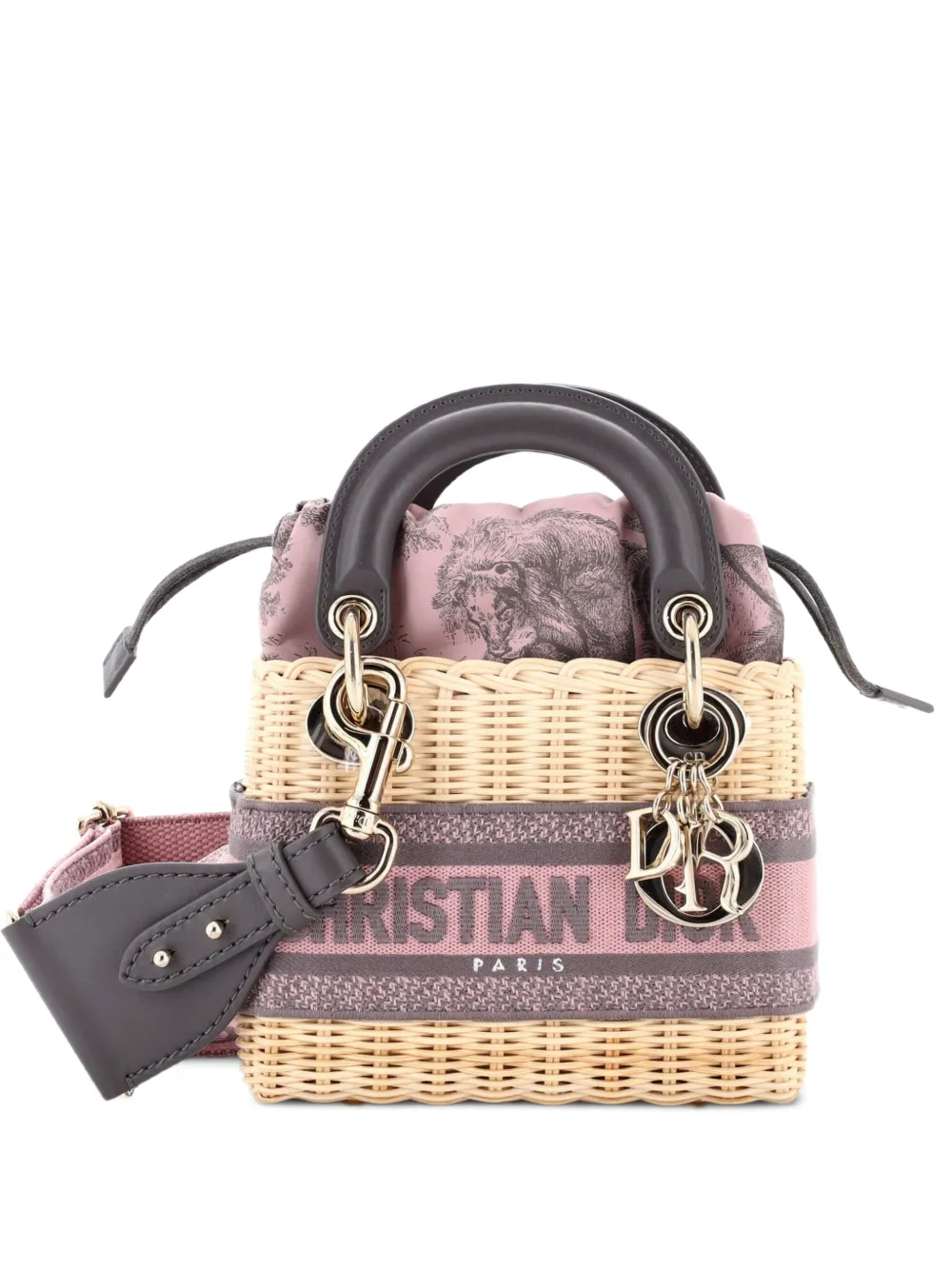 Christian Dior Pre-Owned Lady Dior Bag Wicker and Oblique Canvas Mini tote bag - Toni neutri