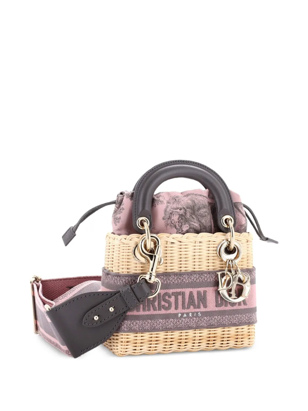 Lady Dior Bag Wicker And Oblique Canvas Mini Tote Bag