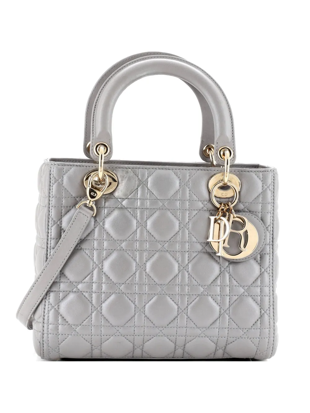 Christian Dior Pre-Owned Lady Dior Bag Iridescent Cannage Quilt Lambskin Medium shoulder bag - Grey