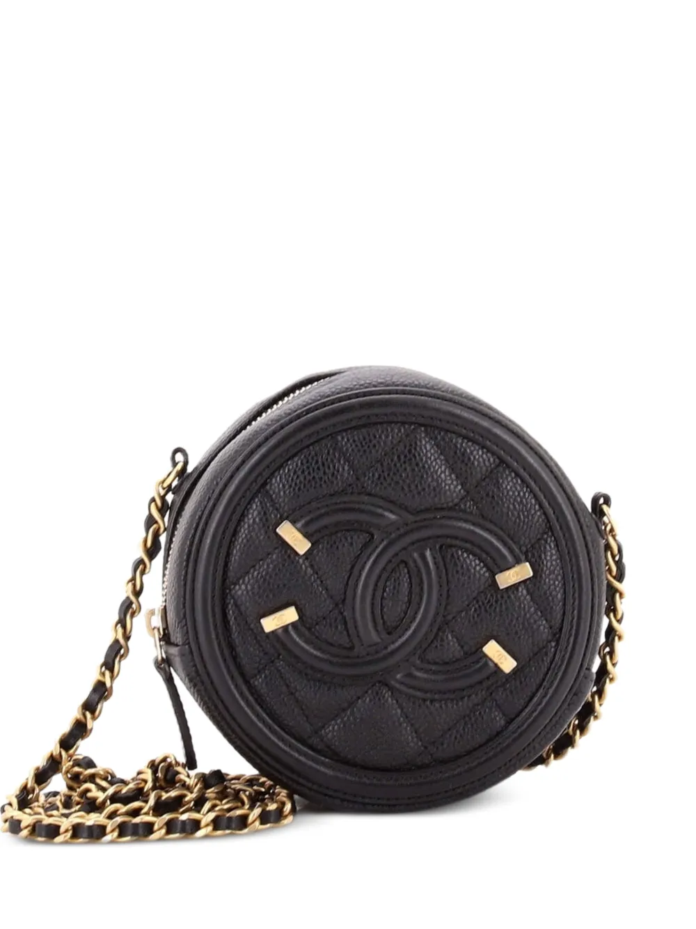 CHANEL Pre-Owned Filigree Round Clutch with Chain Quilted Caviar Mini crossbody bag - Nero