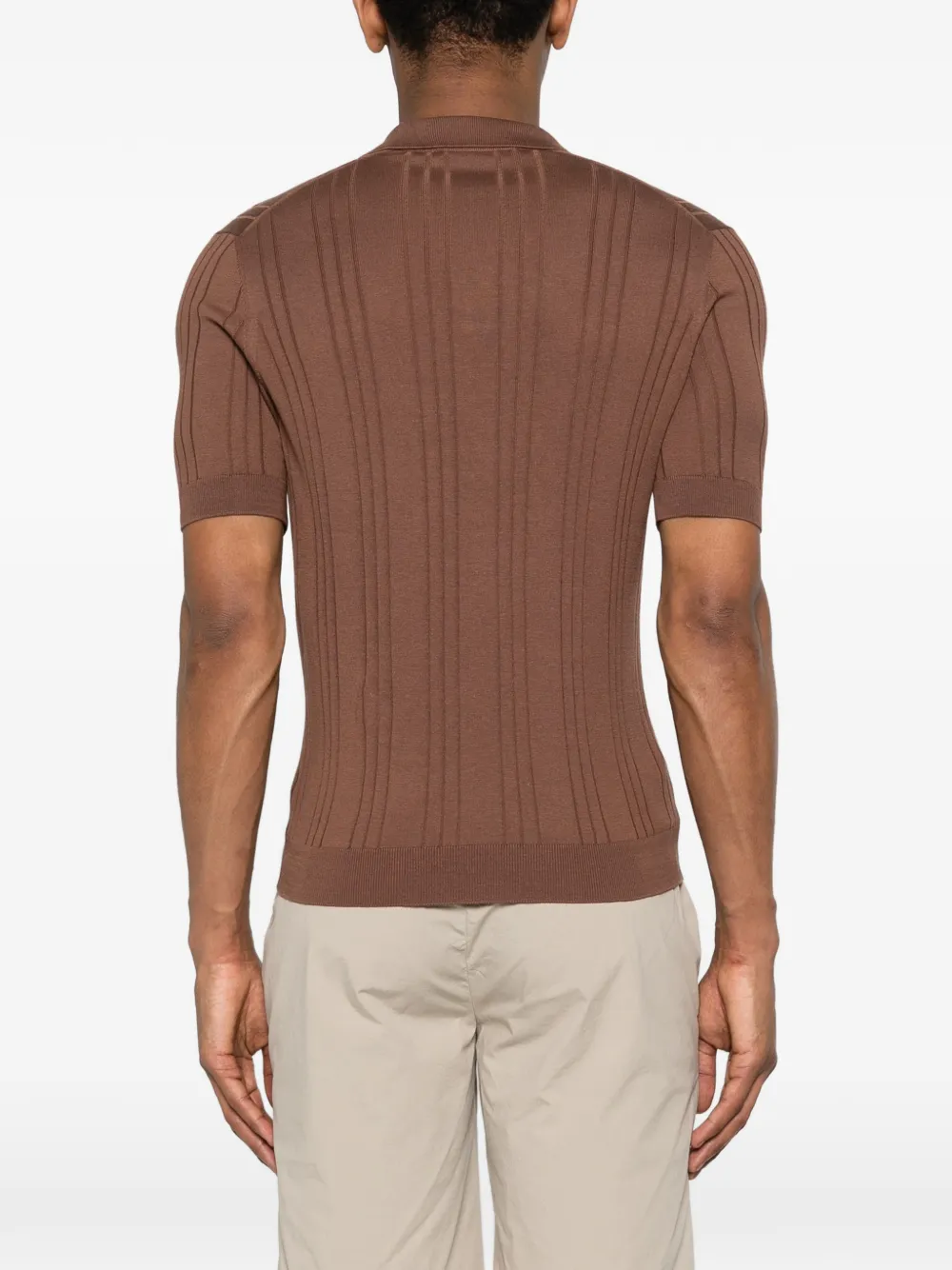 Tagliatore Geribbeld T-shirt met V-hals Bruin