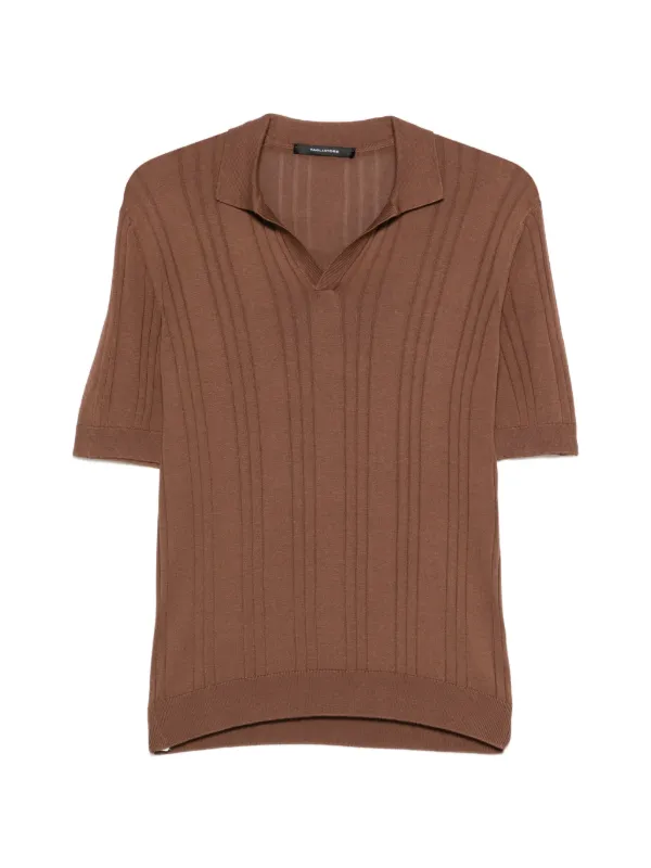 Tagliatore Ribbed V-neck T-shirt in Brown