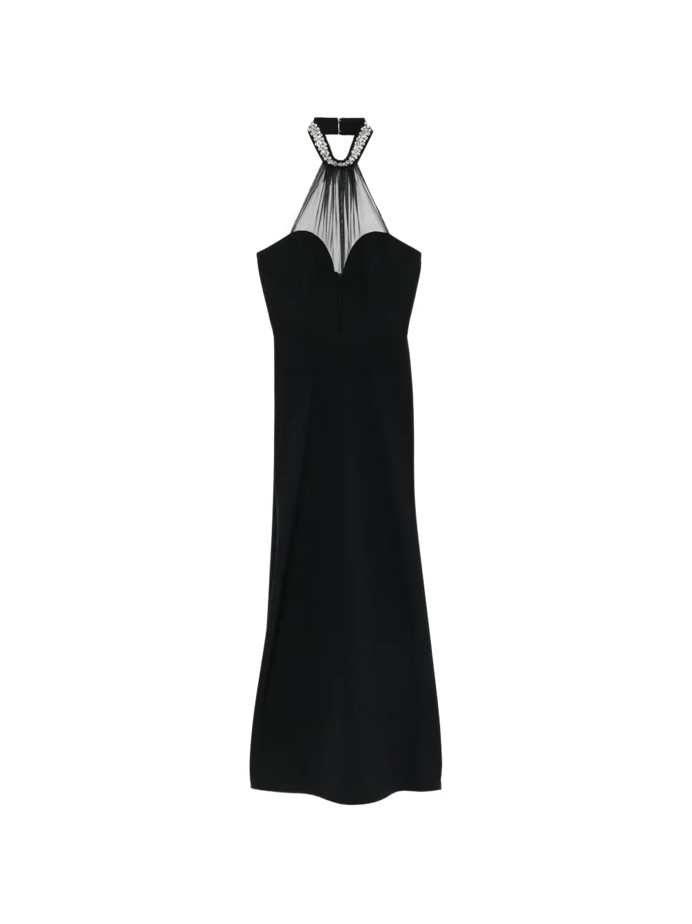 embellished mesh-panel maxi dress