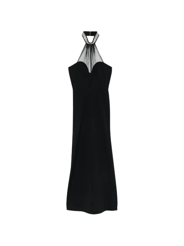 black mesh panel maxi dress Zinnie | Black Cape-Sleeve Maxi Dress With Mesh Panel