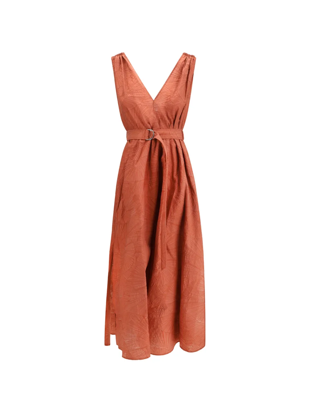 Brunello Cucinelli V-neck Belted Midi Dress In Brown