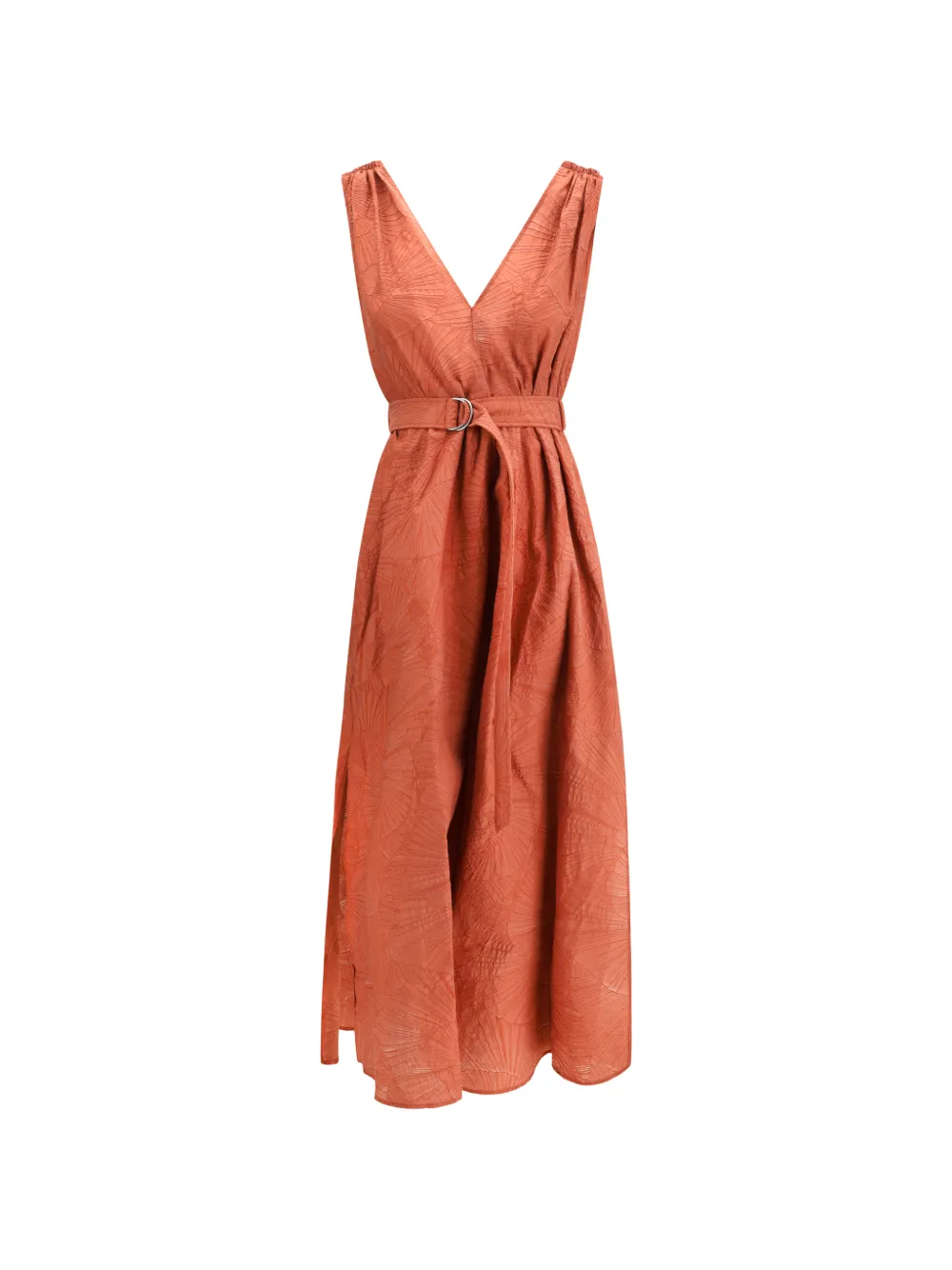 Brunello Cucinelli V-neck belted midi dress - Arancione