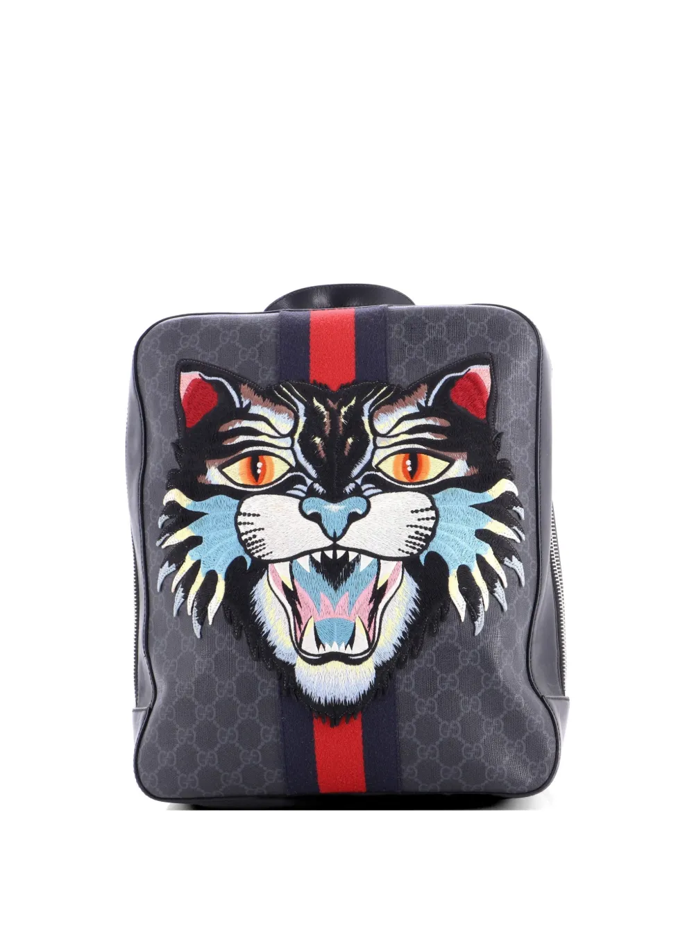 Gucci Pre-Owned Angry Cat Web GG Coated Canvas with Applique Medium backpack - Nero