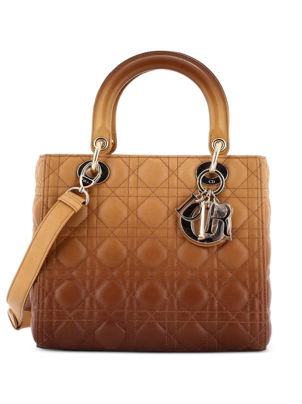 Christian Dior Pre-Owned Lady Dior Bag Cannage Quilt Gradient Lambskin Medium satchel - Brown