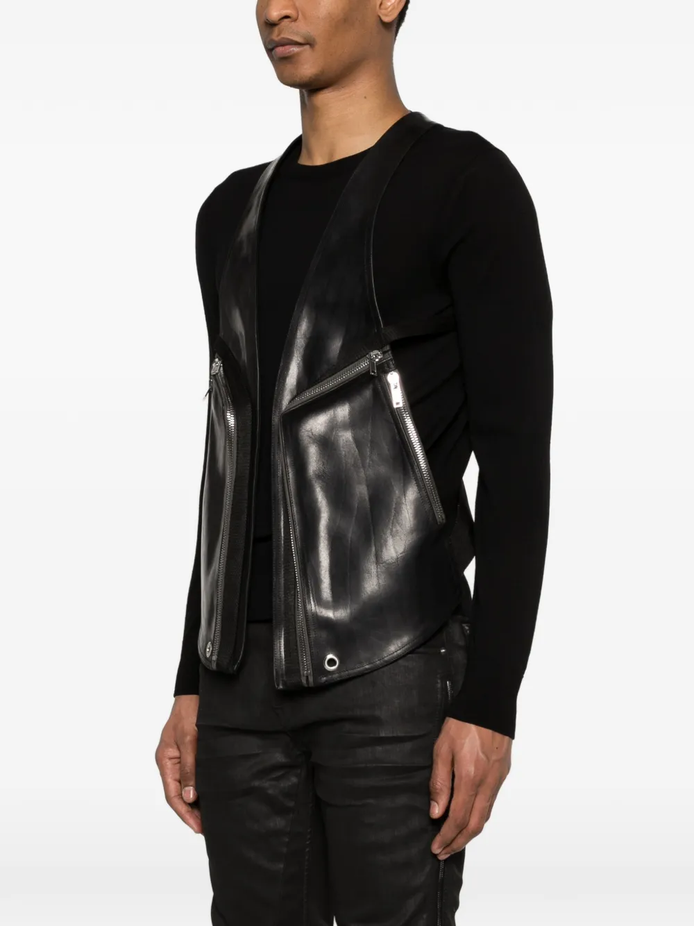 Rick Owens Temple Bauhaus leren gilet Zwart