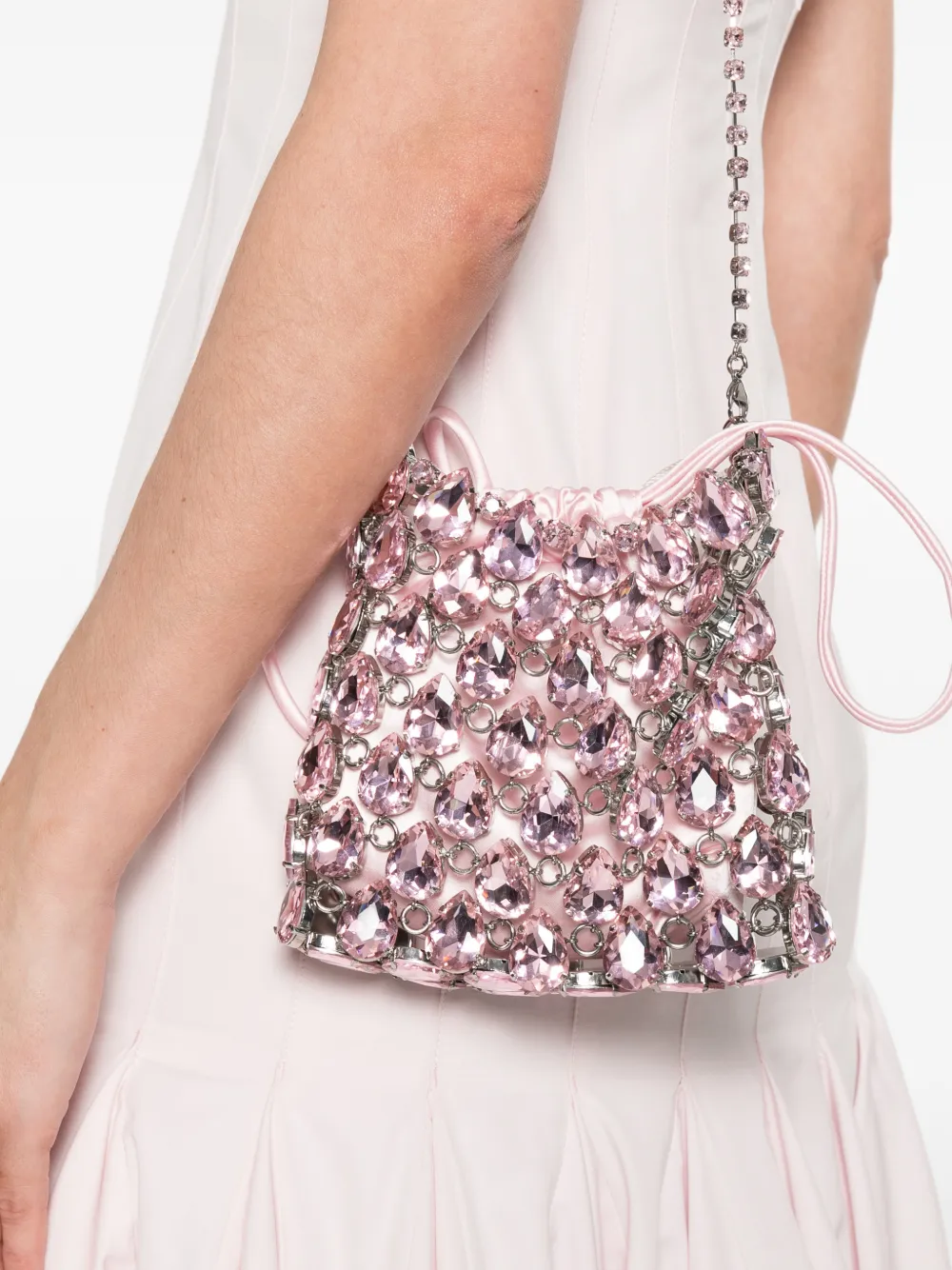  Self-portrait Mini Chainmail Embellished Shoulder Bag - Pink 