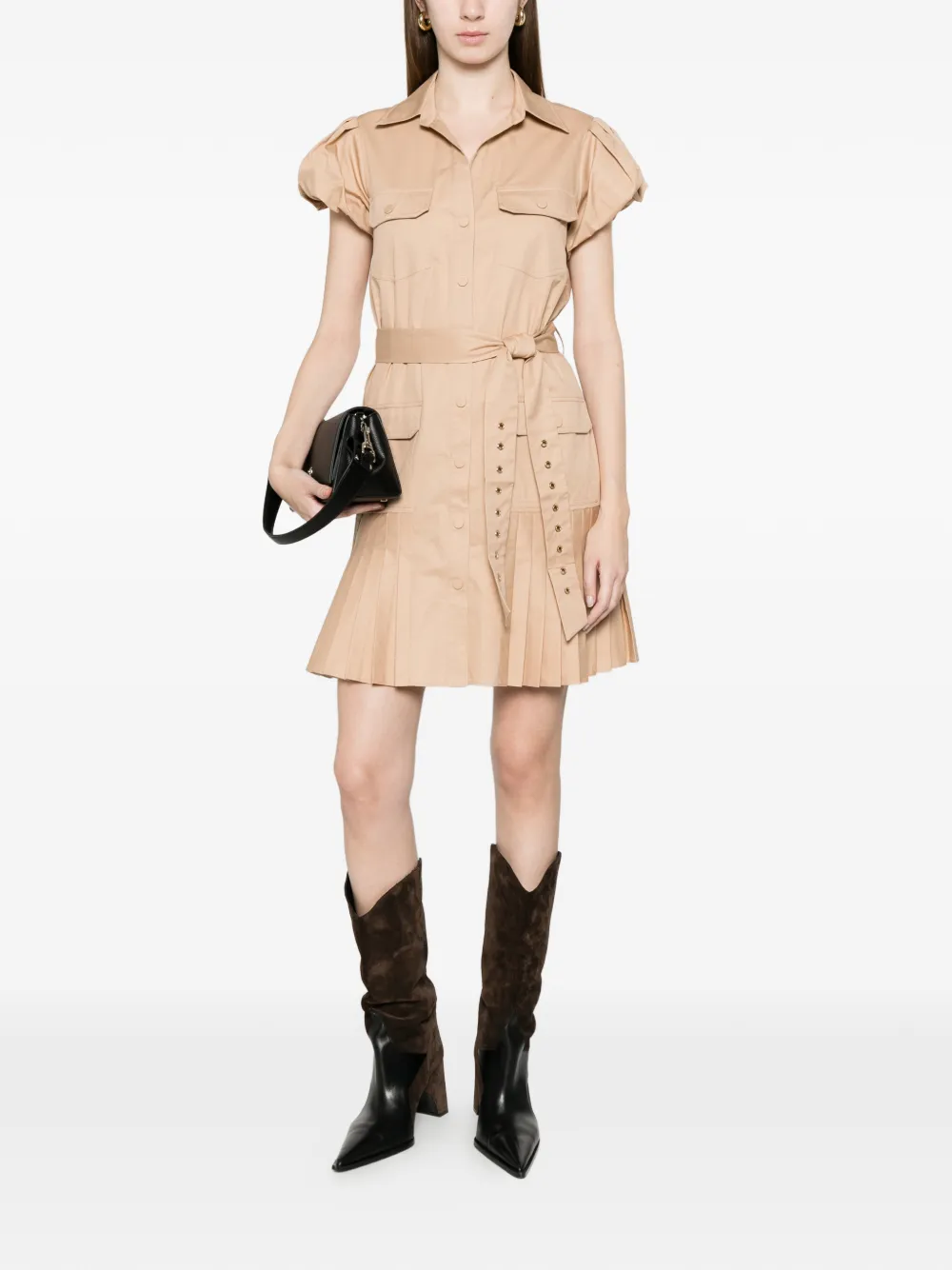 TWINSET Geplooide mini-jurk met ceintuur Beige