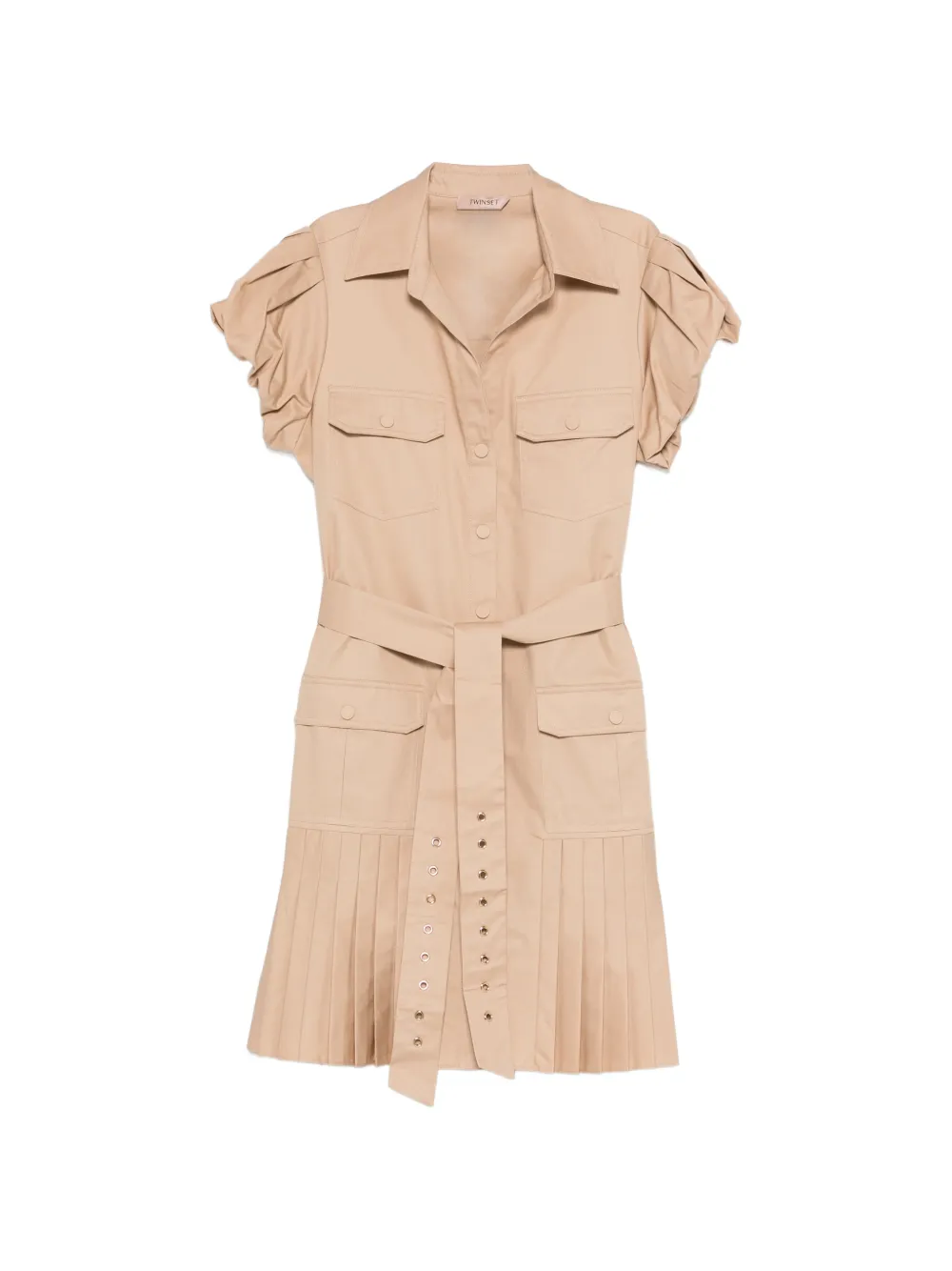 TWINSET belted pleated mini dress - Toni neutri