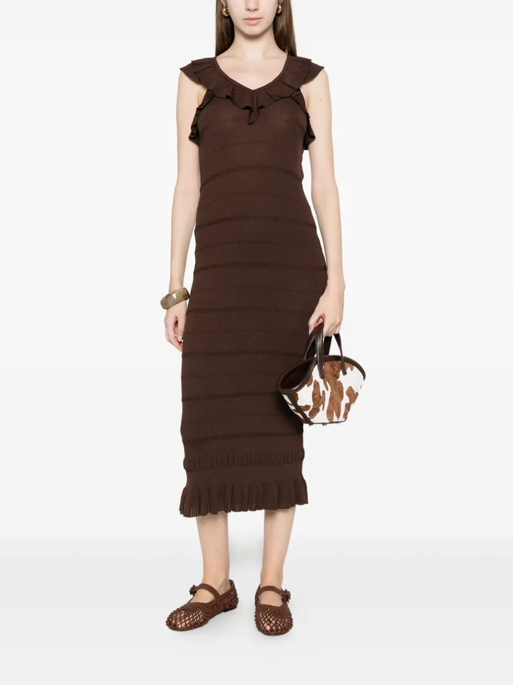 TWINSET Midi-jurk met V-hals Bruin