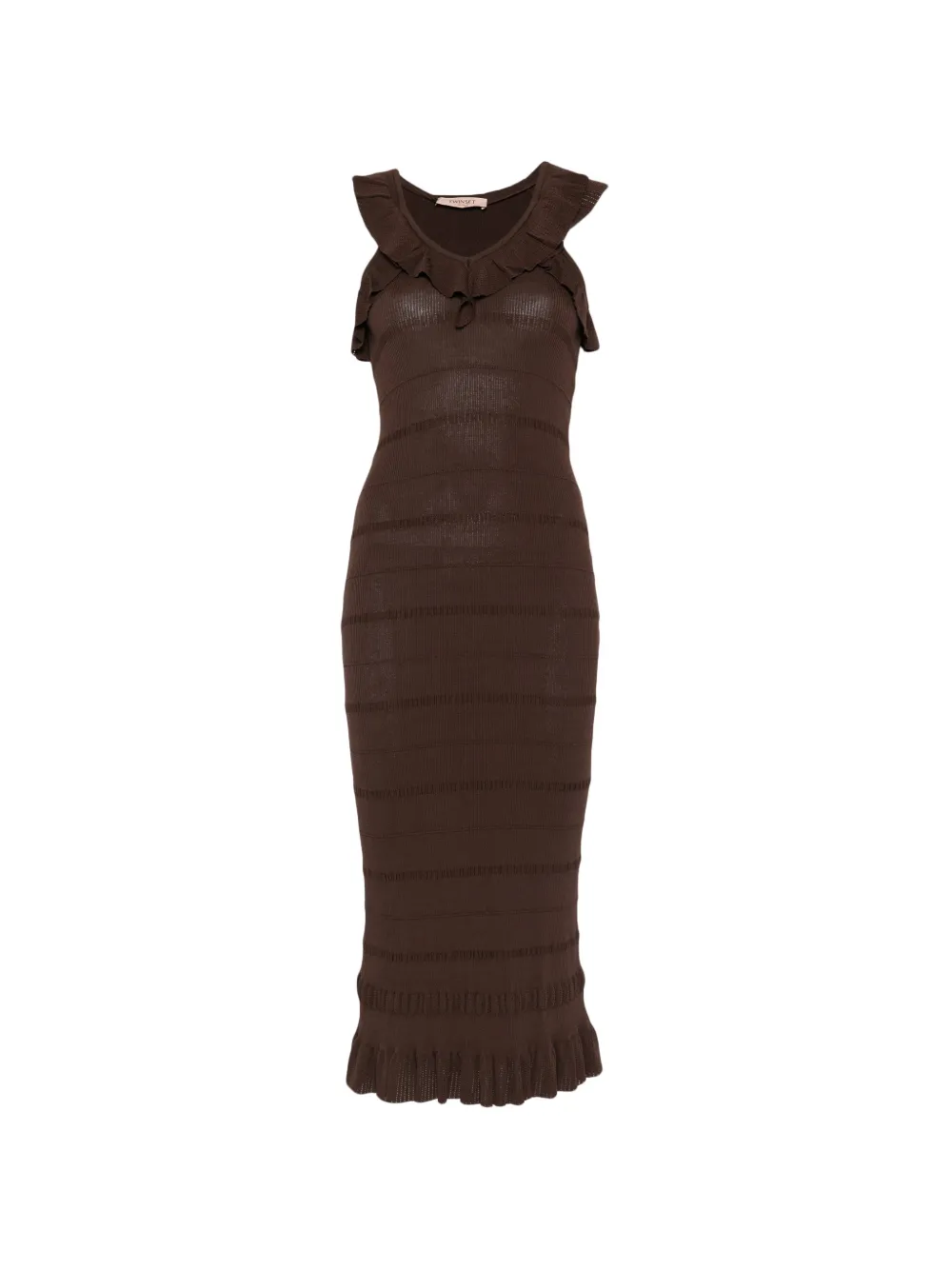 TWINSET ruffled V-neck midi dress - Marrone