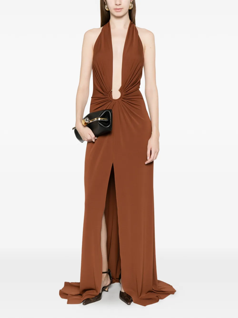  Alessandro Legora Halterneck Ring-detail Maxi Dress - Brown 