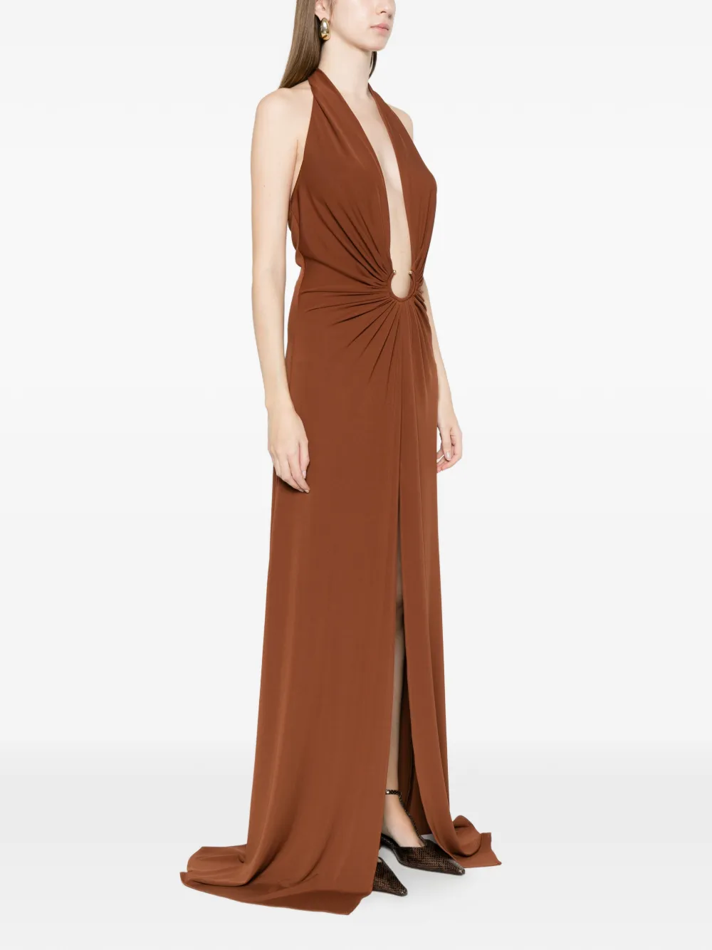  Alessandro Legora Halterneck Ring-detail Maxi Dress - Brown 