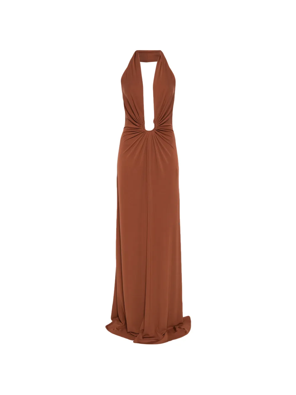 ALESSANDRO LEGORA halterneck ring-detail maxi dress - Brown