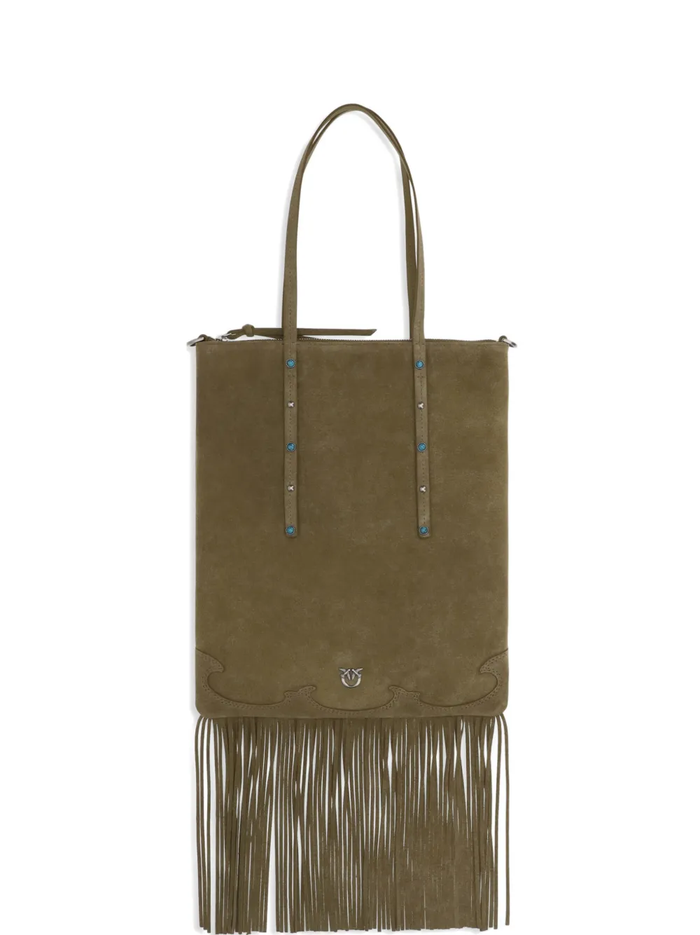 PINKO fringed studs suede mini tote bag - Verde